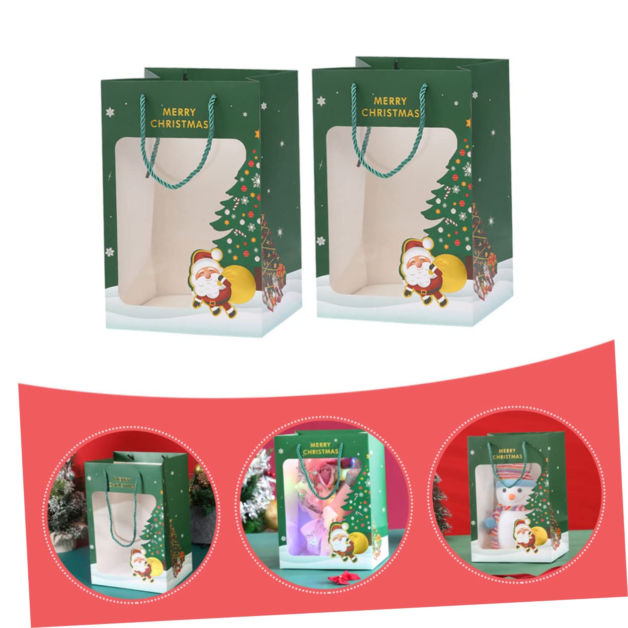 Beavorty 6 Pz Borsa natalizia il sacchetti borse rosse confezioni natalizie confezioni natale contenitori di caramelle natalizie sacchetto di natale di carta