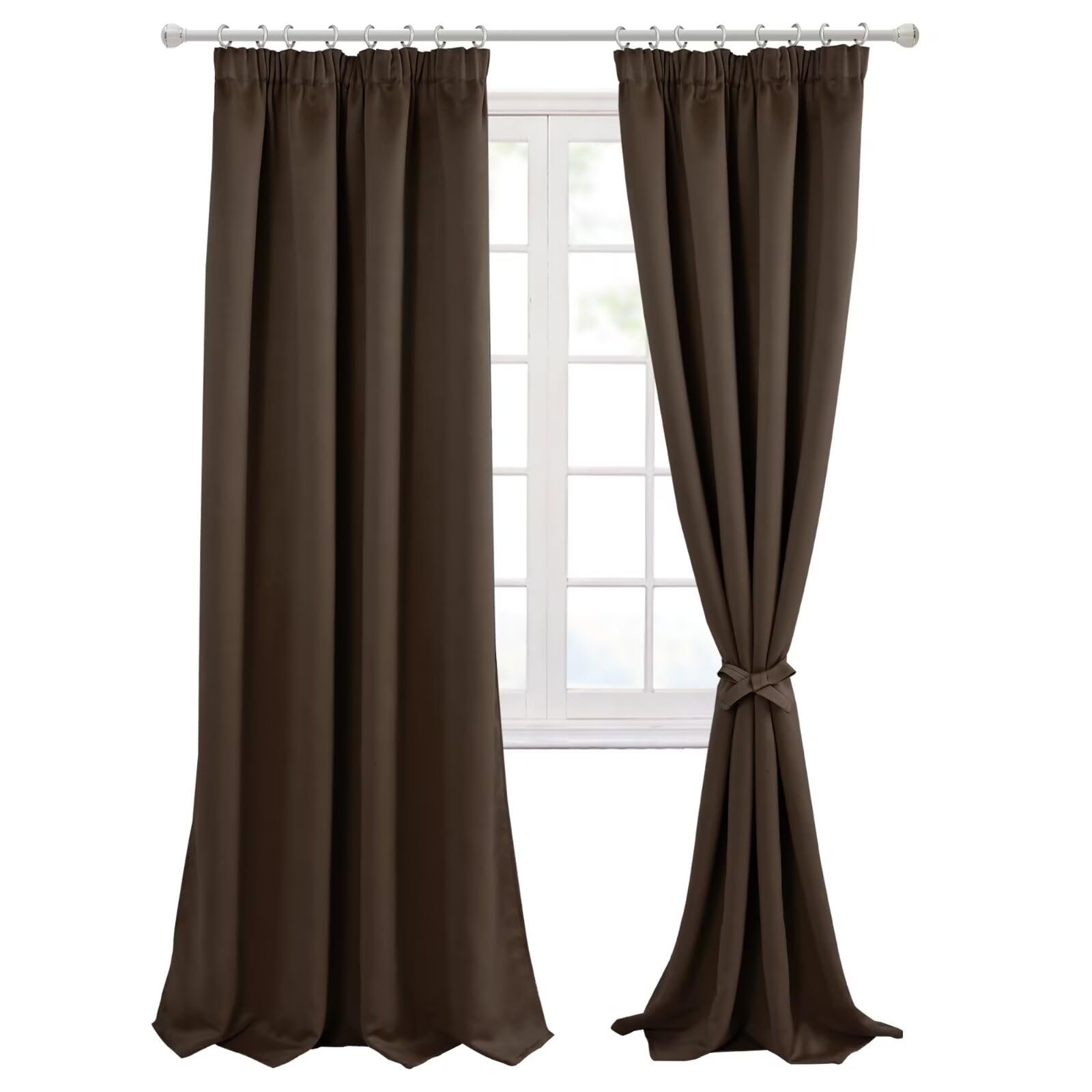 Hiasan Pencil Pleat Blackout Thermal Insulated Curtains, Bedroom and Living Room with Tiebacks, Energy Saving and Noise Reducing, 2 Panels, 90 x 90 Inch, Brown โ image 1
