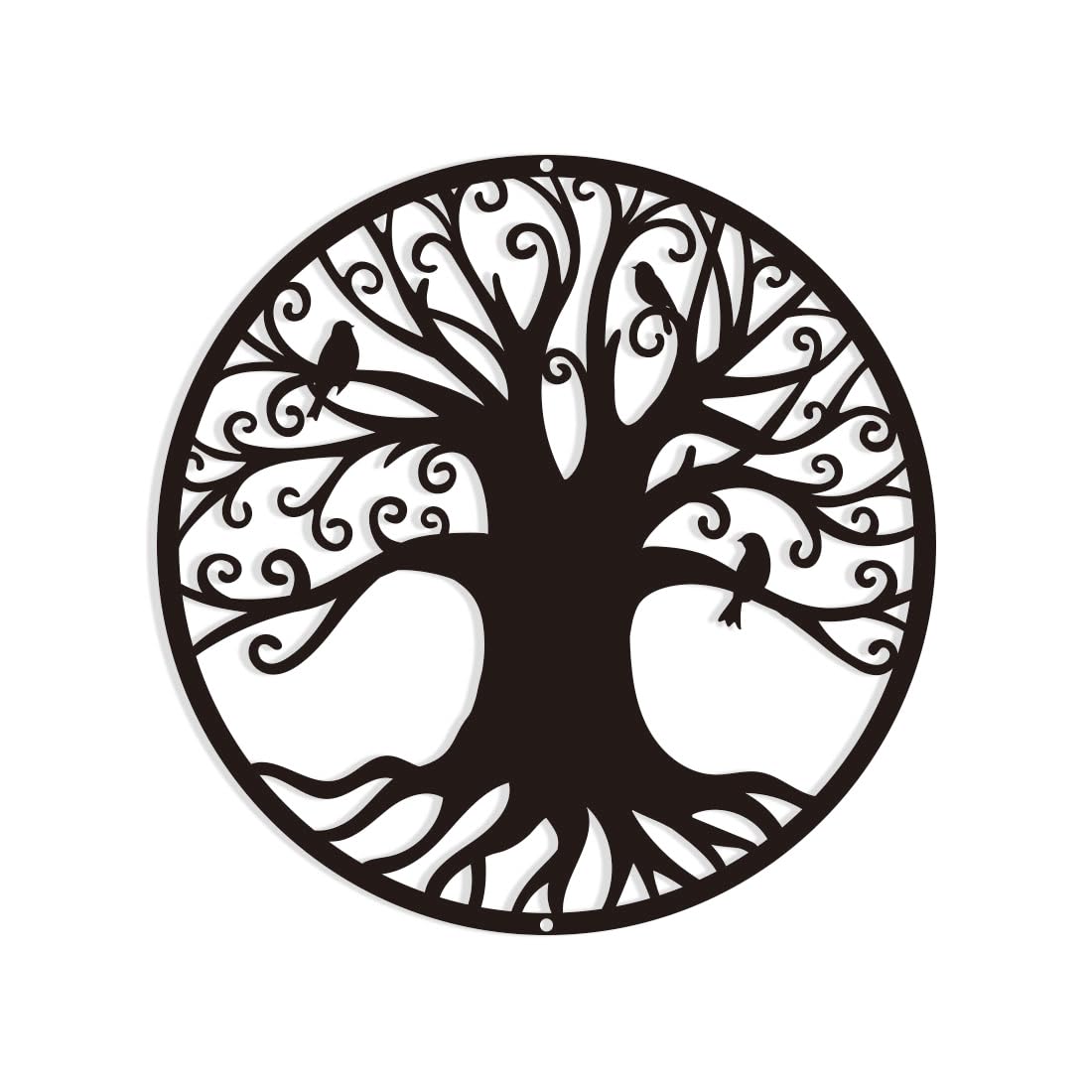 WADORN Metal Wall Decor, Tree of Life with Birds Art Decoration Black Wrought Iron Round Art Hanging Decor for Indoor Outdoor Garden Home Bedroom Living Room Decorations