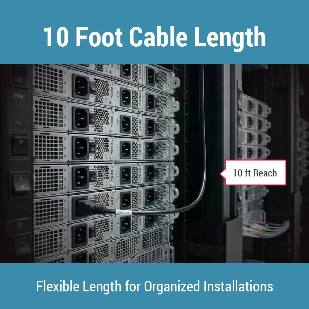 CablesAndKits Cable de alimentación de 3 m de largo, 15 A/250 V, 14 AWG, C13 a C14 (IEC-60320-C13 a IEC-60320-C14), cable de alimentación resistente para redes y centros