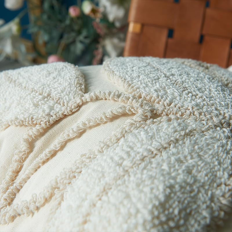 1/2 pz Federe per Cuscini Boho con Foglie Trapuntate 45 X 45 Cm Federa Rustica Rustica Beige Federe per Cuscini Decorativi per Divano Interno