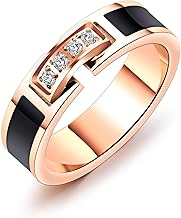 Rockyu ジュエリー ブランド リングレディース ピンクゴールド 18K 指輪 ベルト ステンレス 環状 ジルコニア キラキラ 結婚指輪 母の日 恋人 人気 ギフト (ピングゴールド、14)