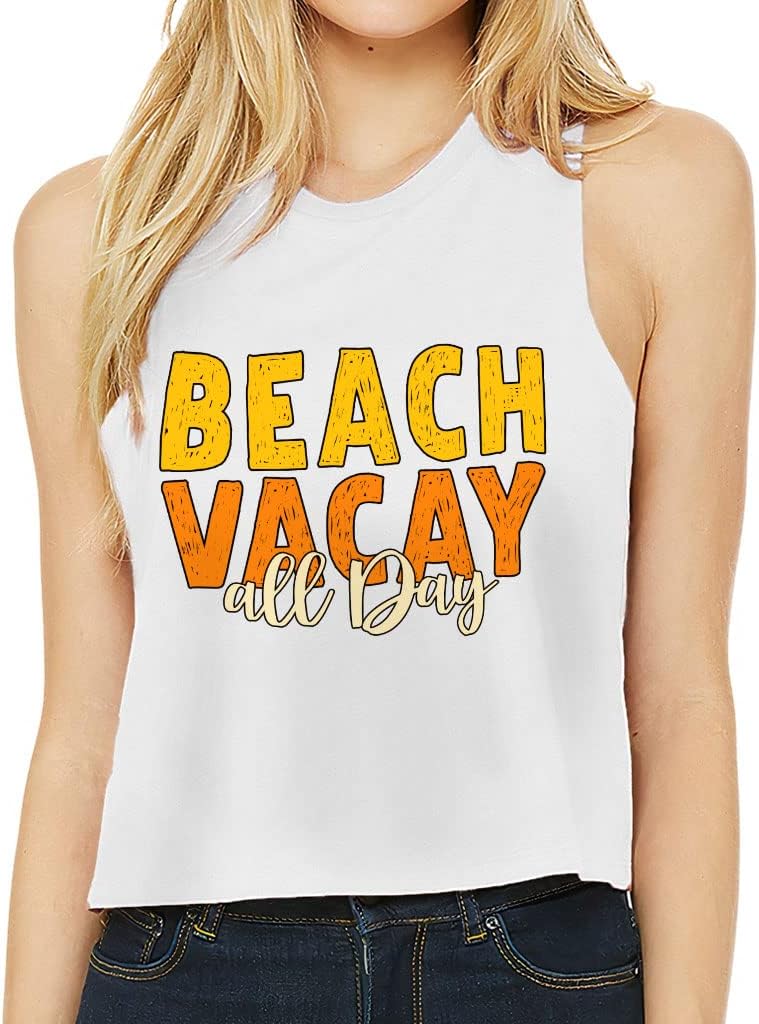 Beach Vacay Racerback Cropped Tank - Holiday Themed Women's Tank - Printed Tank Top