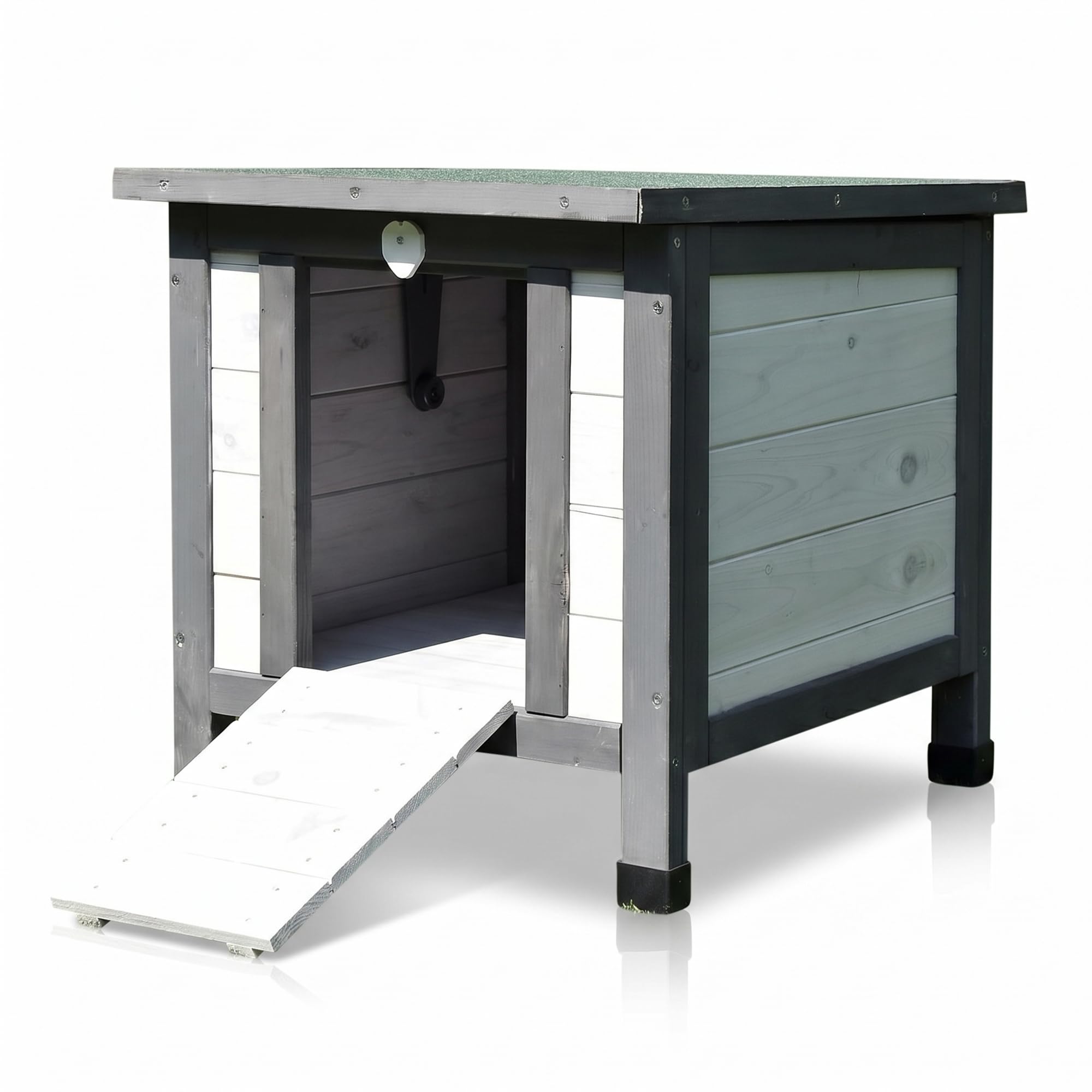 Mucola Katzenhaus Winterfest mit klappbarem Deckel und Rampe 50x45x43cm Katzenhütte Outdoor Wurfkiste Holz Katzenhöhle Katzenschlaftplatz