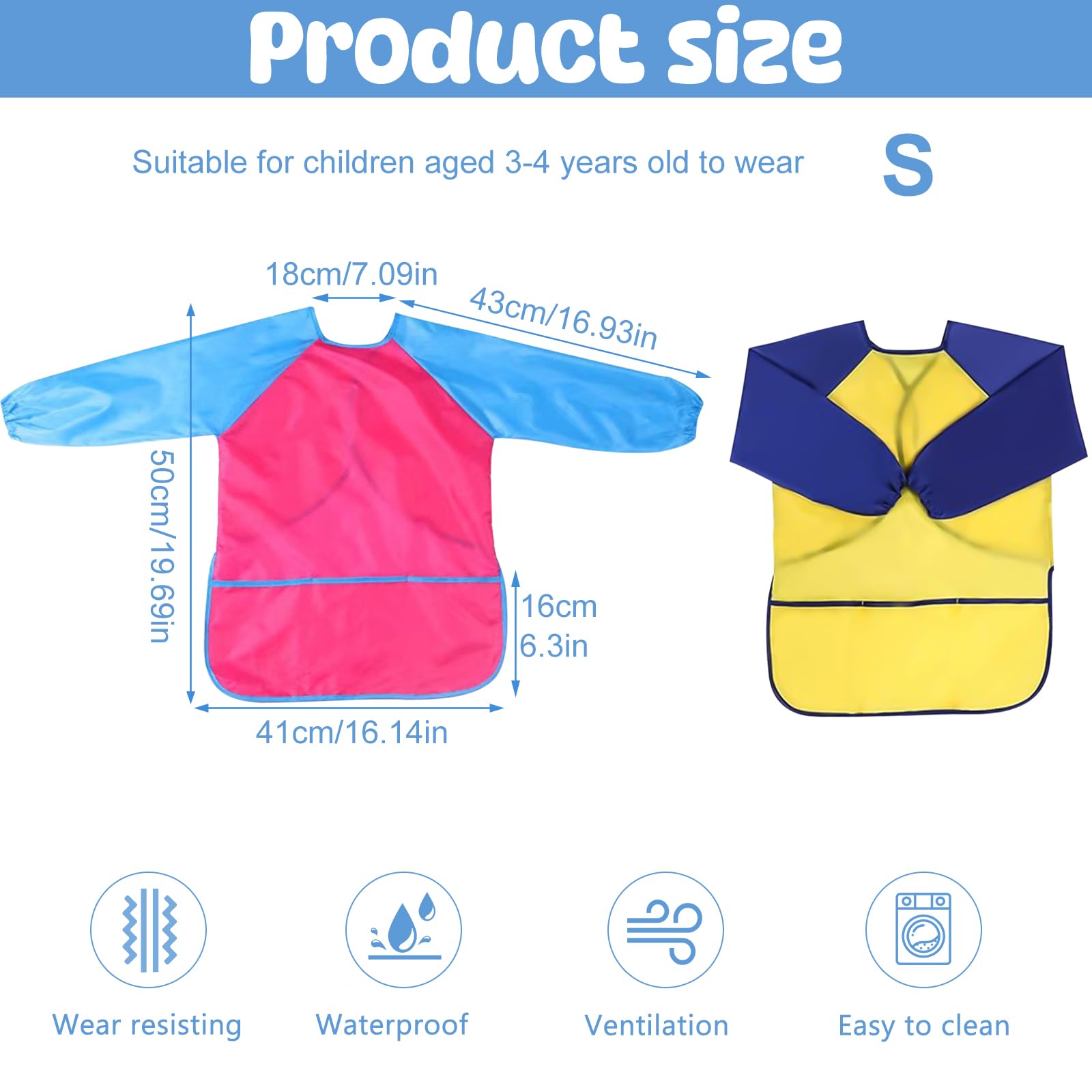 Tablier Peinture Enfant Imperméable avec Manches Longues Blouse 3-8 Ans Poches