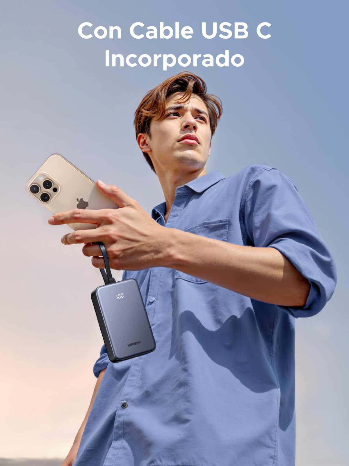 UGREEN Power Bank 20000mAh 22.5W, Batería Externa con Cable USB-C Integrado, Cargador Portátil Compatible con iPhone 16/15 Pro MAX Plus, Galaxy S24 S23 S22 Ultra, Pixel 9/8 XL