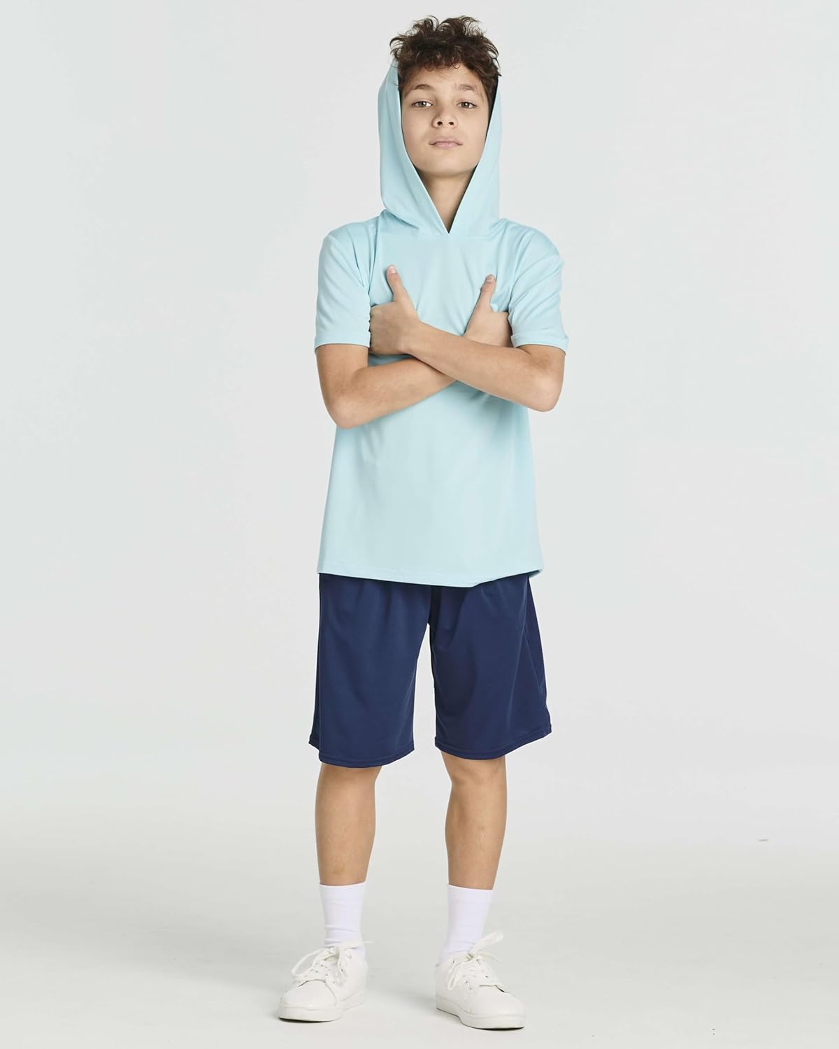 Real Essentials 3 Pack: Boys Dry-Fit Youth Teen Active Athletic Short Sleeve Workout Hoodie - Hooded Pullover Shirts - Image 6