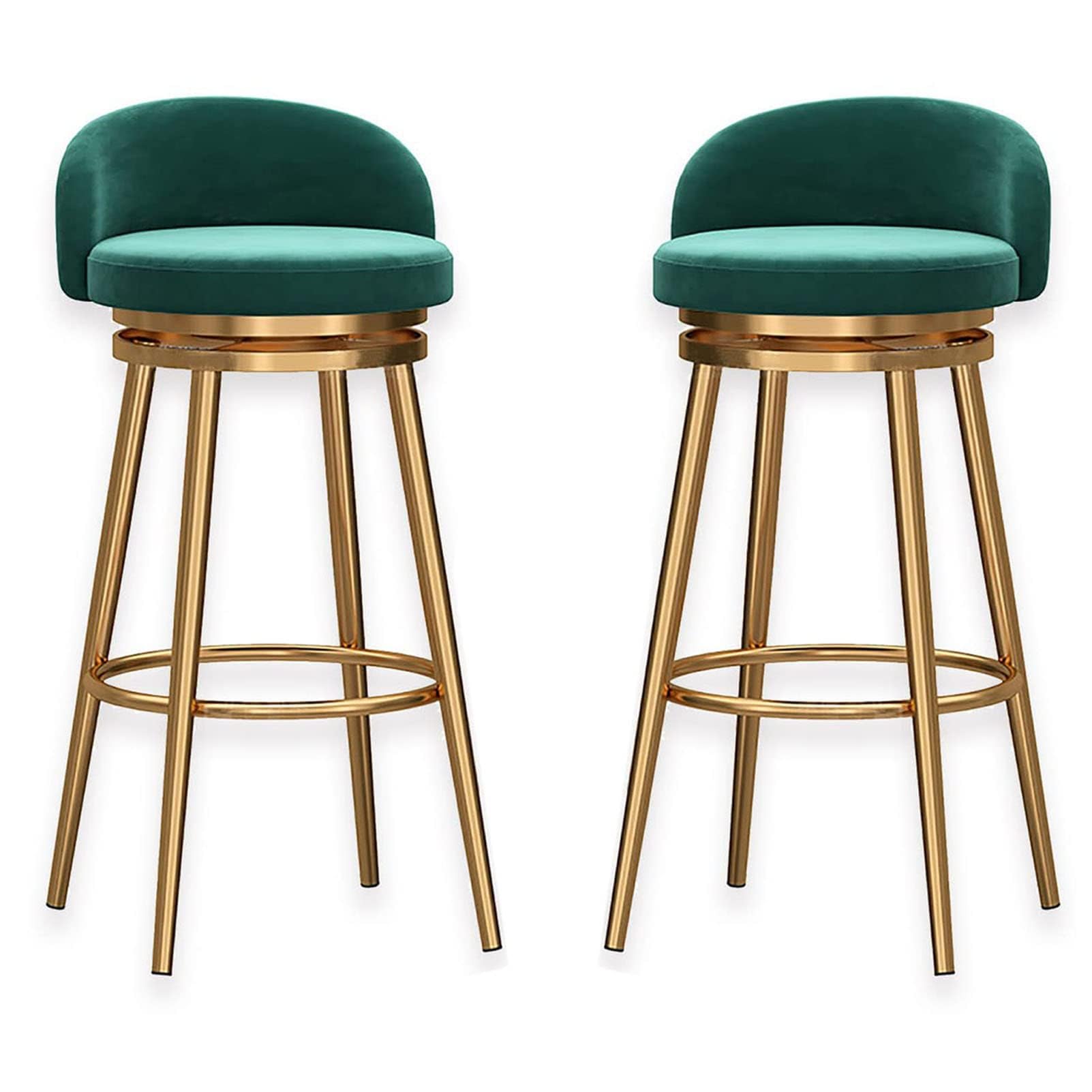 Lot de 2 tabourets de bar en velours – Tabourets de comptoir dos nu avec repose-pieds – Chaises rembourrées pour cuisine et salle à manger – Accent vert élégant pour décoration d'intérieur