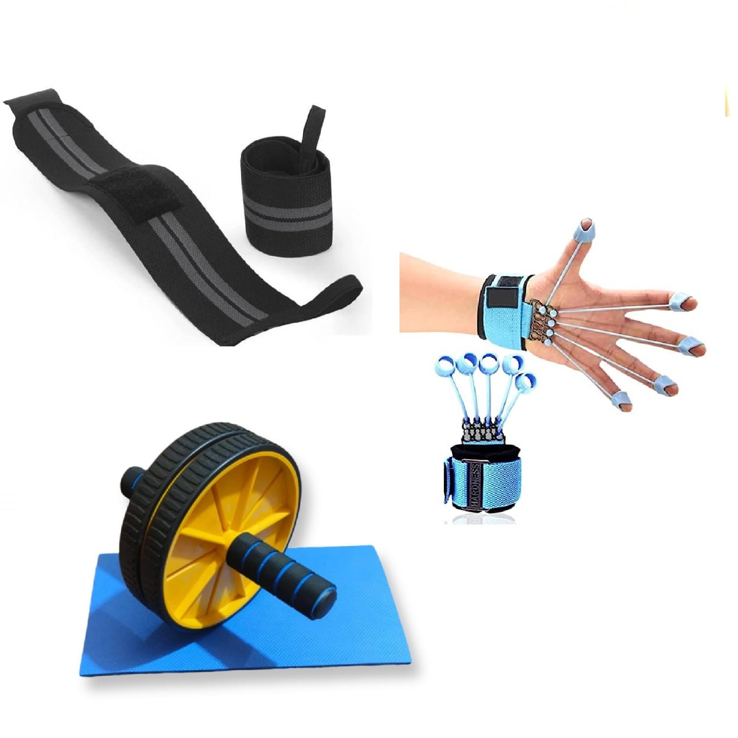 Professional Fitness Gym Equipment Combo of Finger Exerciser | Ab Wheel Roller with Knee Mat | Wrist Band with Finger Loop | Athletes Choice for Men & Women - Pack of 3 (Multicolor)-image-24