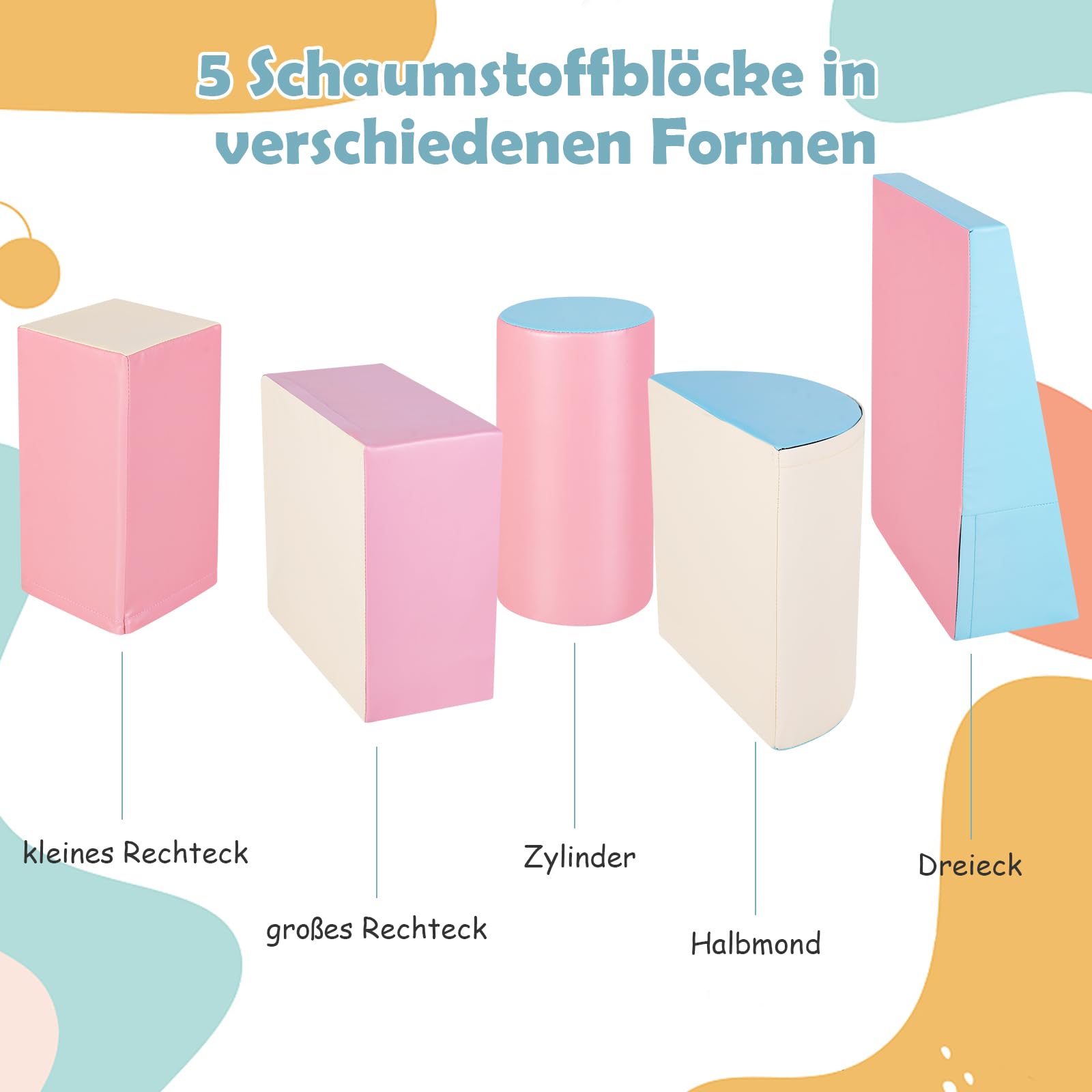 GOPLUS 5-częściowy zestaw klocków z pianki, miękkie klocki do wspinaczki i zjeżdżania, ogromne klocki z PU i EPE dla dzieci, duże klocki o wszechstronnych kształtach, do pokoju dziecięcego i