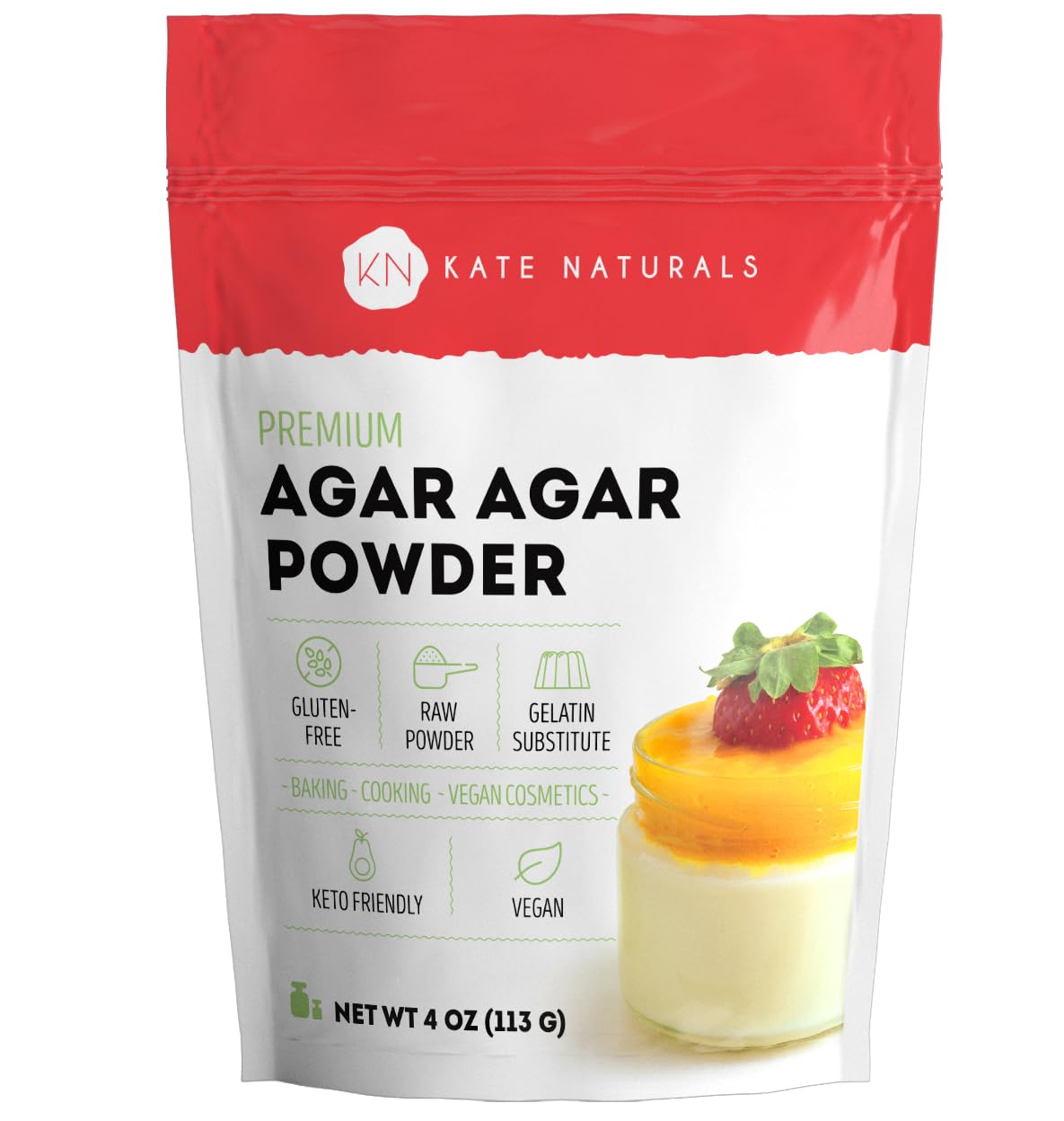 Agar Agar Pulver für Veganer und Backen von Kate Naturals Vielseitiger Verdickungsmittel & Gesunder Gelatinersatz Keto-freundlich, nicht-GVO, glutenfrei, geruchloses Pulver 118 ml