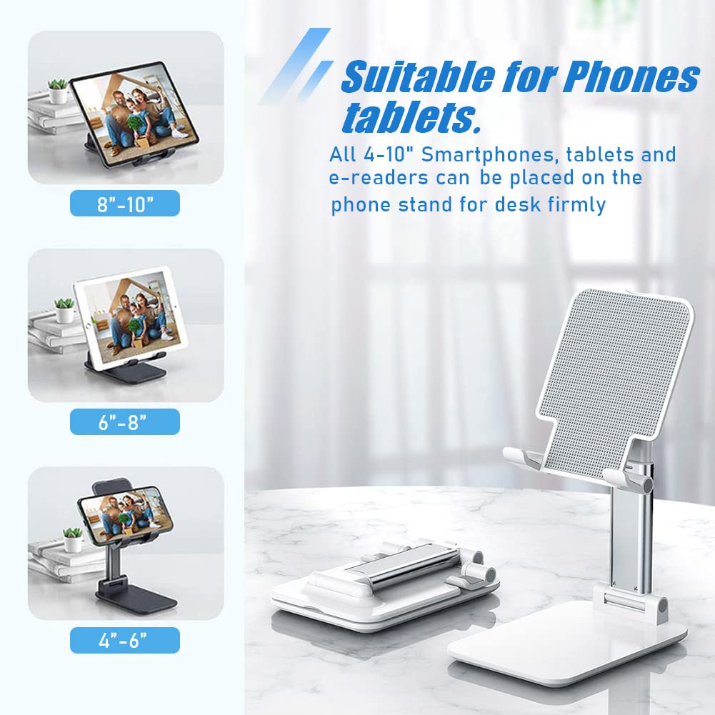Soporte para teléfono, soporte para teléfono celular ajustable en ángulo con almohadilla de silicona para escritorio, soporte para teléfono móvil totalmente plegable, compatible con todos los