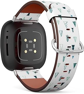 CJBROES Replacement Leather Watch Band, Compatible with Fitbit Versa 3 and Fitbit Sense of Wristband Bracelet Accessory - Watercolor Forest Green