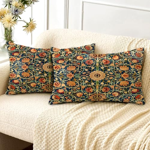 HUASHUZI Cushion Covers Rectangle Long Oblong William Morris 30x50cm Boho Decorations Double Sided Pattern Throw Pillow Case Set of 2 Home Decor for Sofa Bench Couch