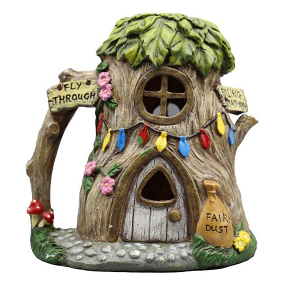 CTRLZS Resin Ornaments with Solar LED Lights Fairy Garden Accessories Outdoor Cottage Figurines Lawn Ornaments B