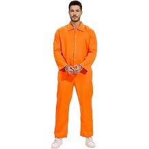 Oumbivil Prisoner Costume for Men Halloween Costumes Cute Orange Jumpsuit for Prison Dress Up