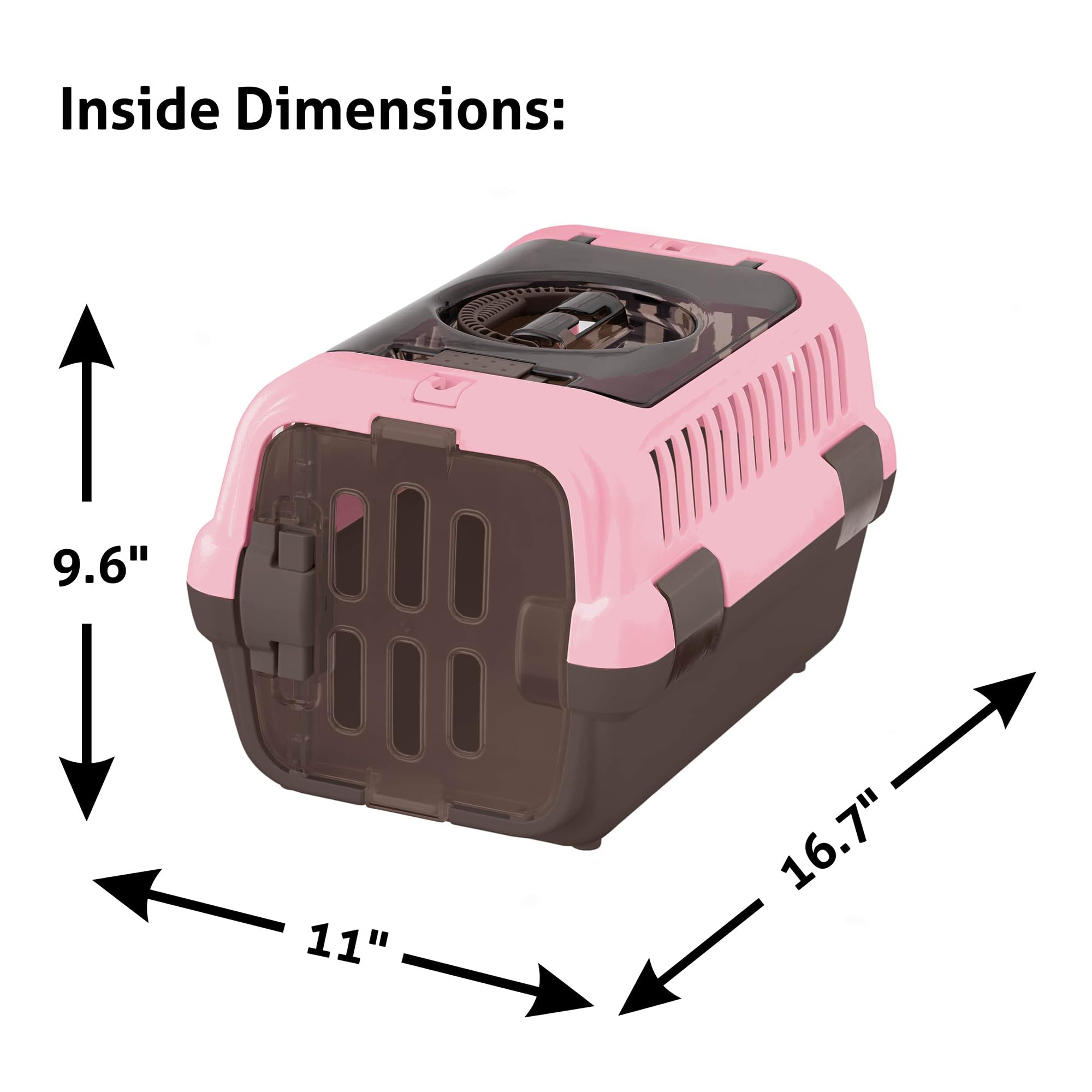 Richell: Double Door Pet Carrier II - Small Pink - Dog & Cat Transporter, Collapsible, Clear Top & Front Doors, Pets Up to 11 lb, Latches to Seat Belt