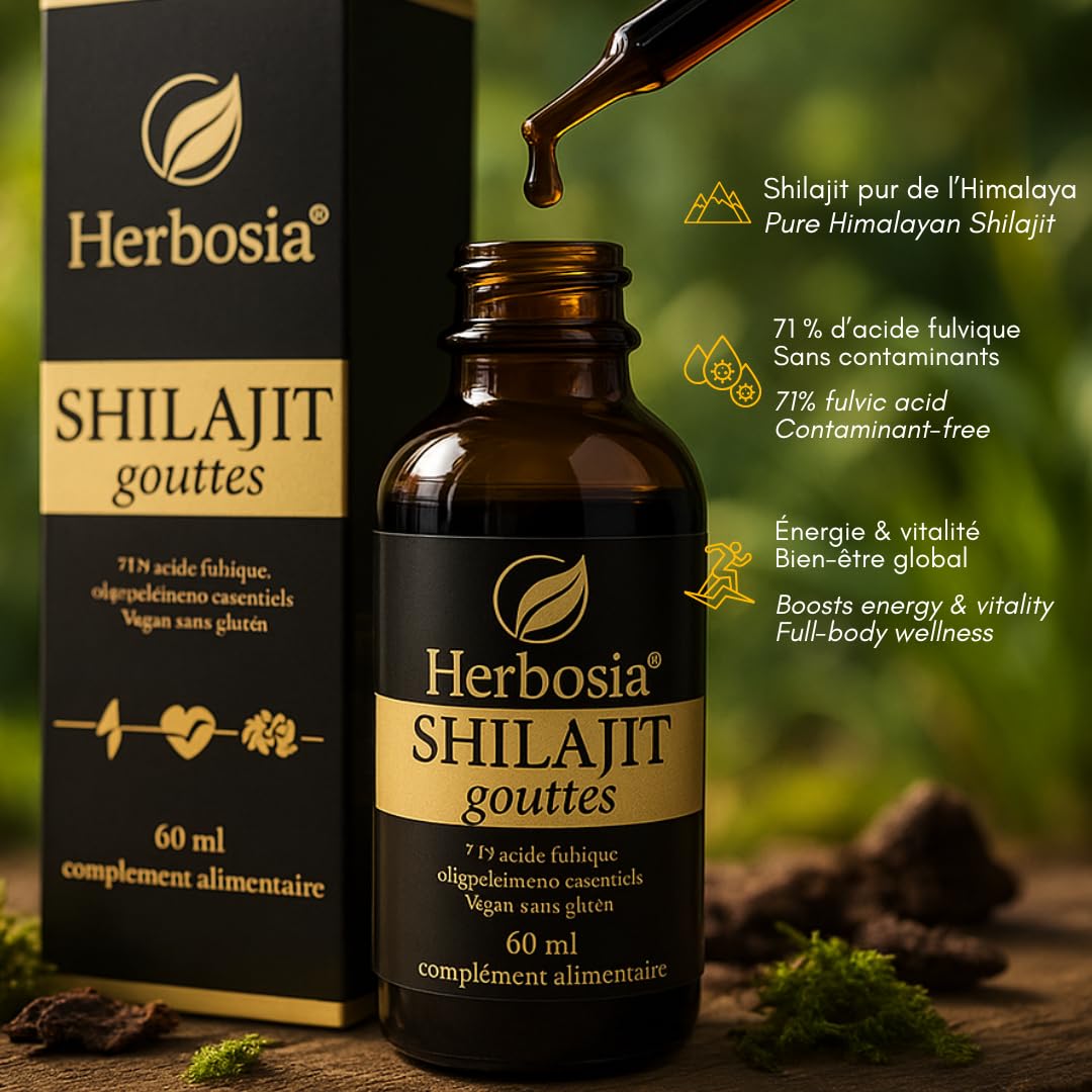 Shilajit Gocce 60 ml – Integratore alimentare liquido, resina Himalayana 100% pura, ricca di acidi fulvici, vitalità ed energia naturale