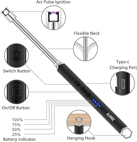Miniatura 3 de Encendedor de velas Encendedor eléctrico de arco recargable con cuello flexible (blanco)