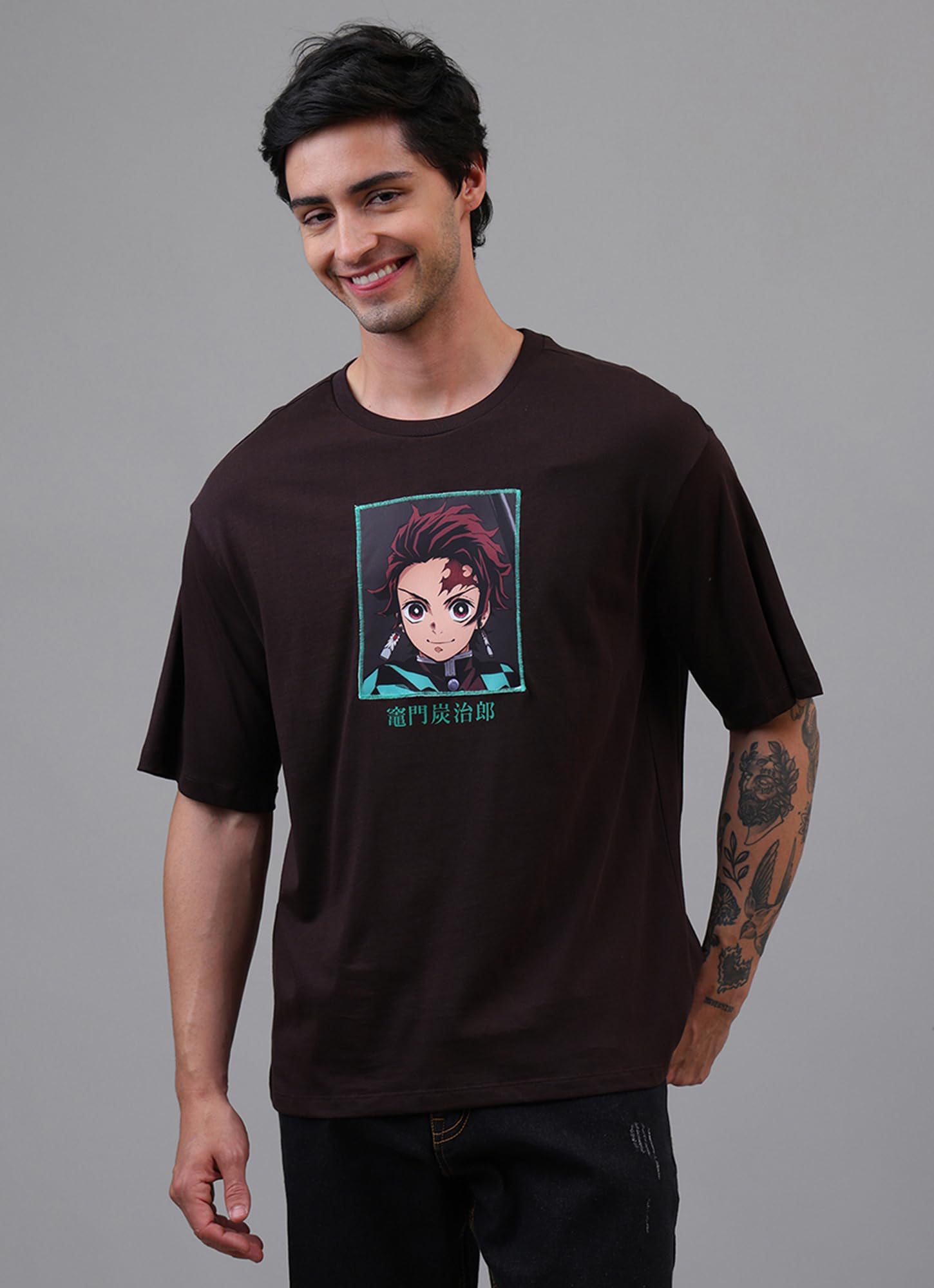 Free Authority T-shirt ufficiale Demon Slayer da uomo: Tanjiro Anime stampata su puro cotone marrone