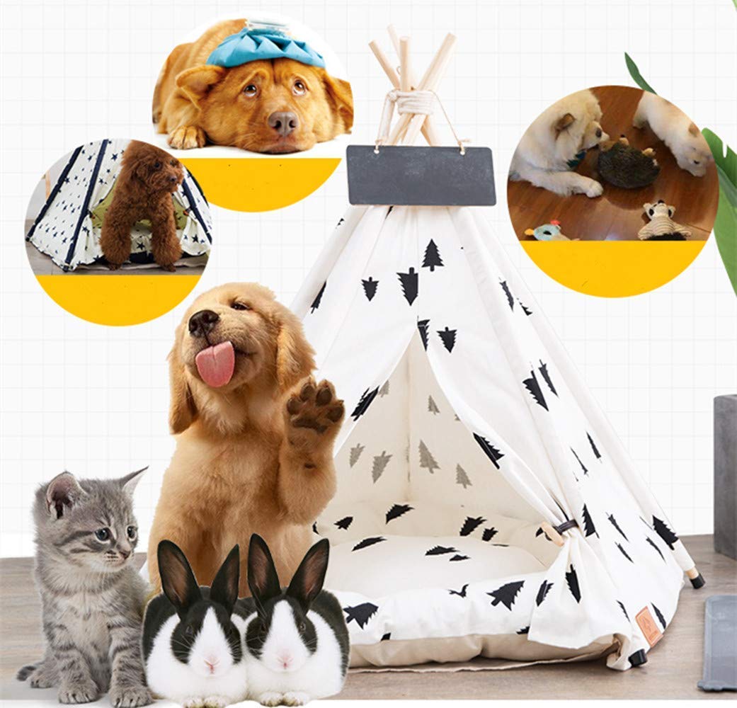 TentHome Tente Tipi pour Chiens Chiots Maison des Chats et Animaux de Compagnie Niche pour Chien Amovible et Lavable (sans Coussin), Pin Noir (L(7-15kg))