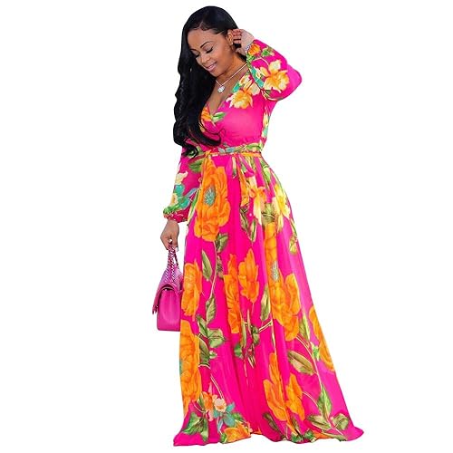 Nuofengkudu Womens Chiffon Deep V-Neck Stripe Printed Maxi Dress Unique