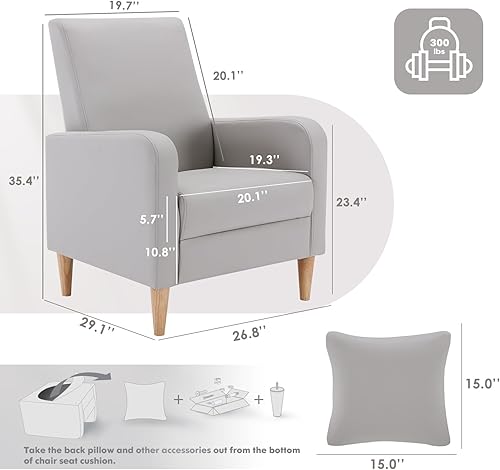 Miniatura 47 de COLAMY - Sillón moderno con cojín para sala de estar, sofá individual y auxiliar para ocio y lectura, tapizado en tela con patas de madera, color