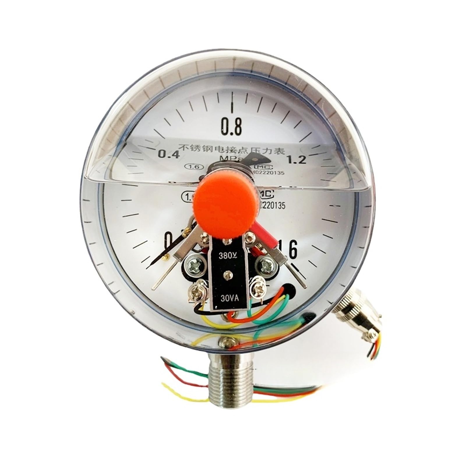 Manometro a Contatto Elettrico, Acciaio Inossidabile, YNXC-100BF, manometro antisismico(0-0.16Mpa)