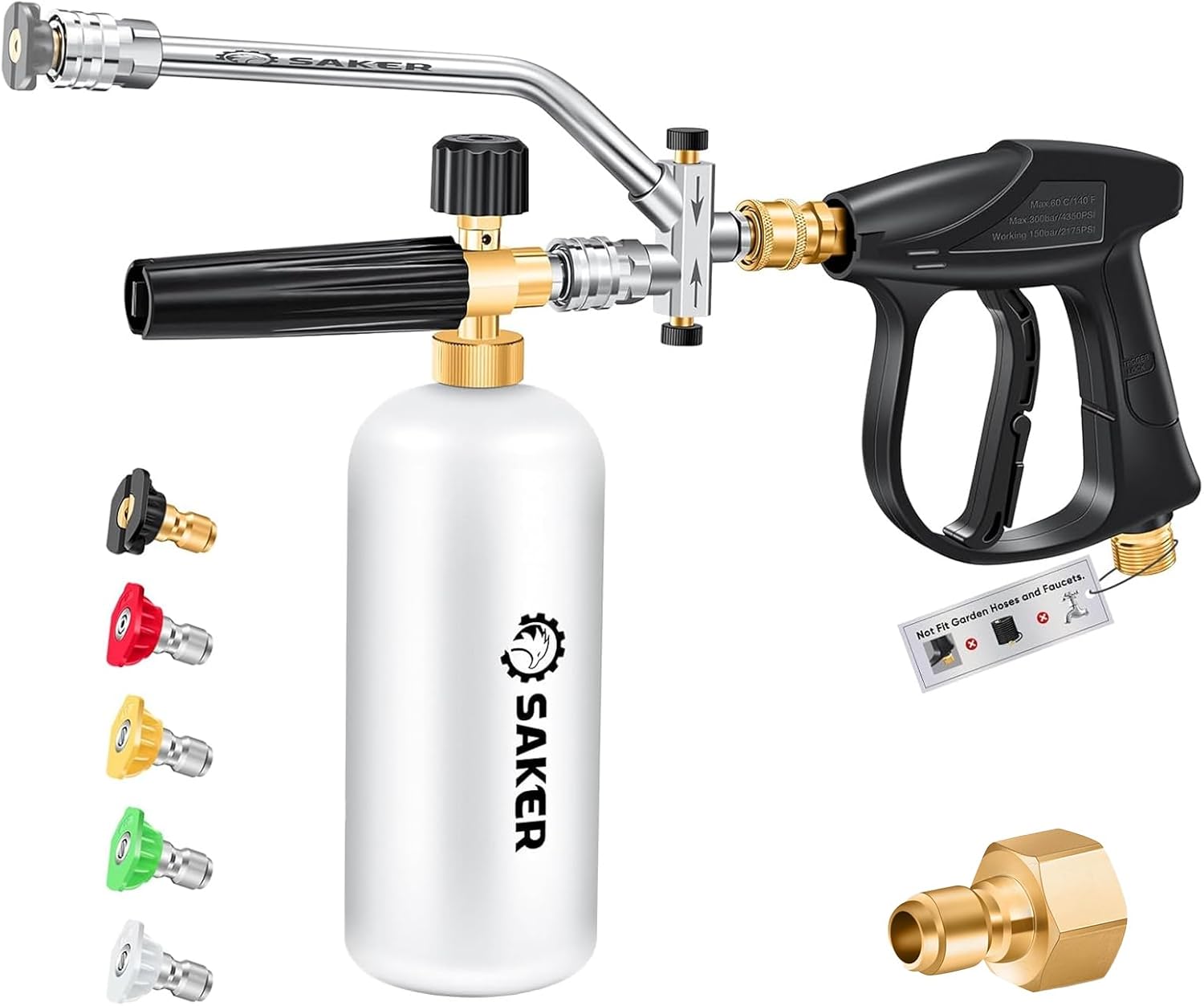 Saker Foam Cannon for Pressure Washer Kit with Quick Connect 3/8 Inch,Pressure Washer Gun for Car Washing and Cleaning,with 5 Power Washer Sprayer Nozzles