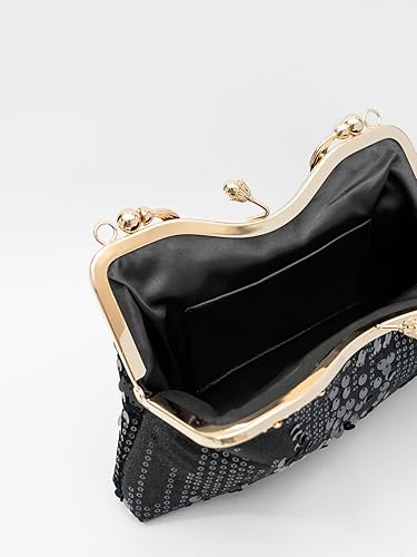 Miniatura 6 de Bolso de noche de terciopelo con lentejuelas vintage bolso de hardware de flores adecuado para banquetes de boda fiesta ocasiones formales