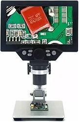 Microscópio Digital com Tela LCD HD 7" - Zoom Contínuo 1-1200X, 8 LEDs Ajustáveis, Ângulo Giratório - Ideal para Microsolda, Reparo de PCB, Laboratório e Educação Profissional(100-240V)