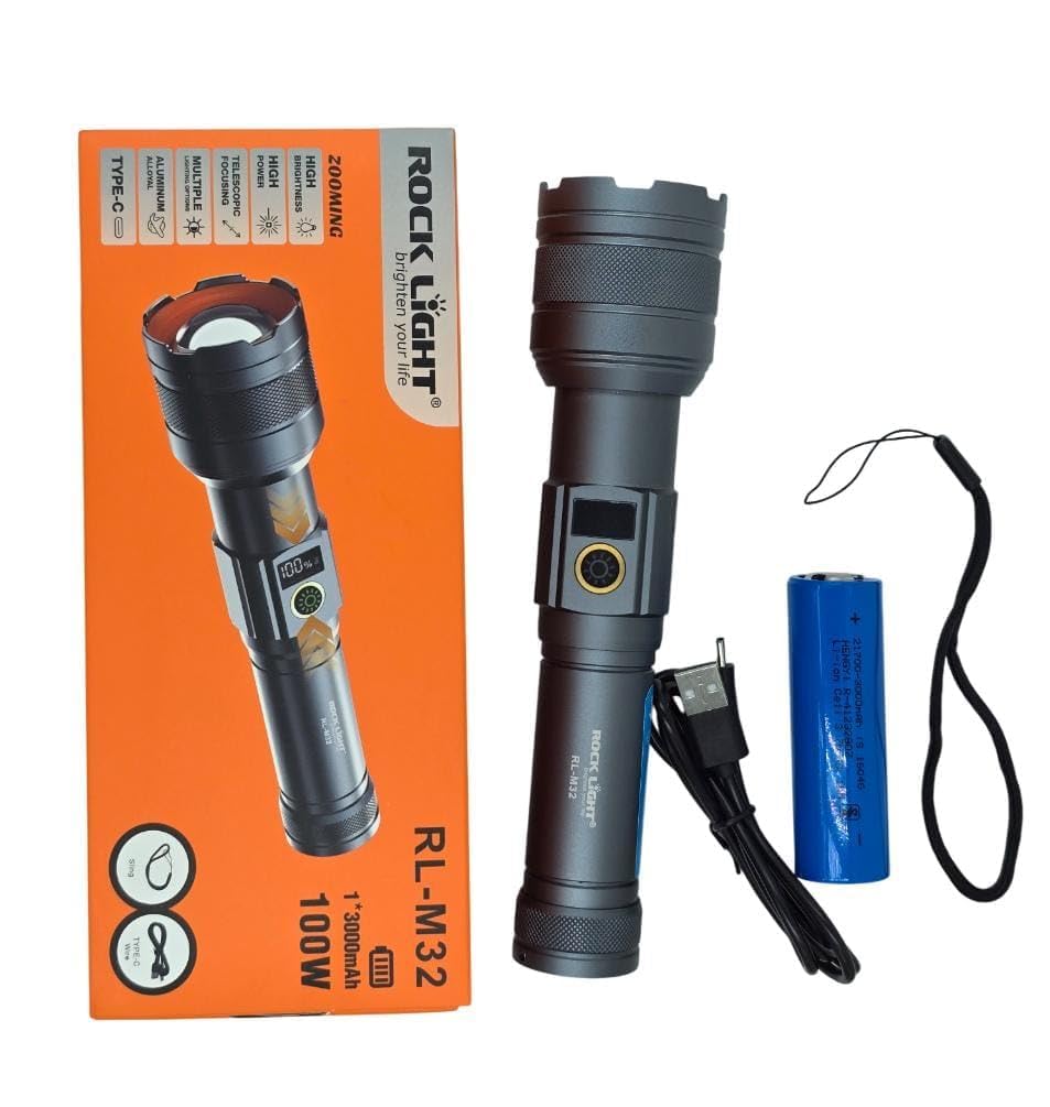 PICSTAR RL-M32 Heavy Duty Metal LED Torch | 100W High Brightness Flashlight with Telescopic Zoom & Rechargeable Battery | Long Range Telescopic Focusing Torch for Outdoor, Camping & Home Use-picture-11