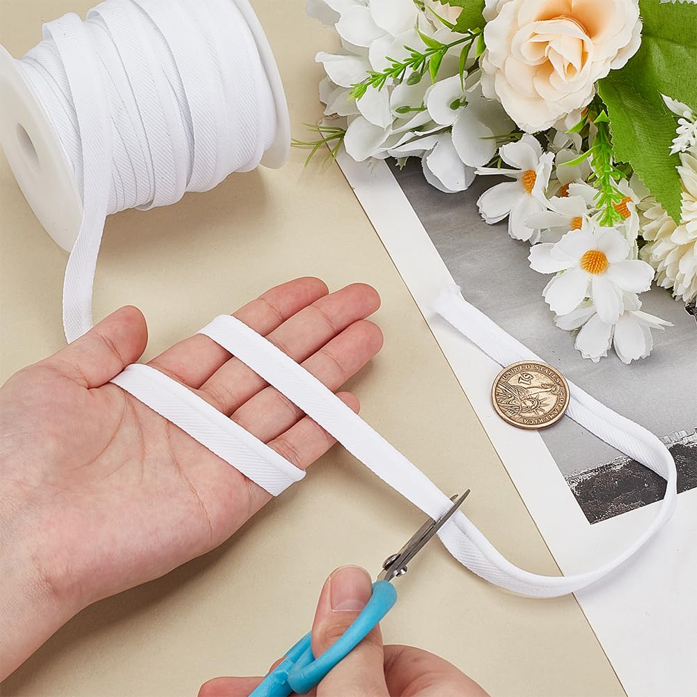 AHANDMAKER Schrägband, 20 Meter, weißes Schrägband, Köperband, Lippenkordel zum Nähen, Quilten, Binden, Säumen, Bekleidungshandwerk, Polyester, 1,1 cm