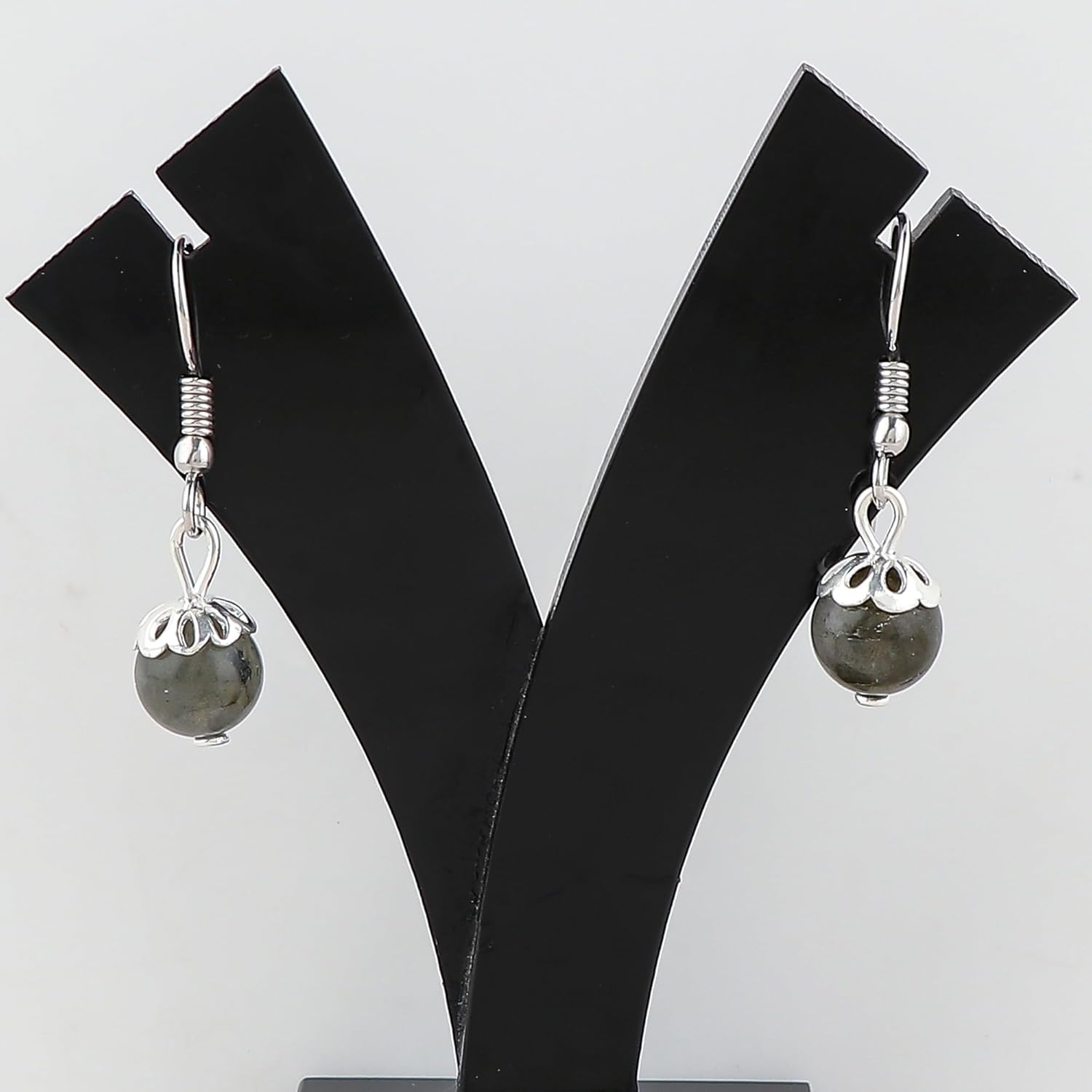 925 Sterling Silver Dangling Earrings, Natural Gemstones Beads & Stones, Handmade Bohemian Jewelry for Women, Healing Crystals, Christmas Gift for Her (Approx.8mm) - Image 2