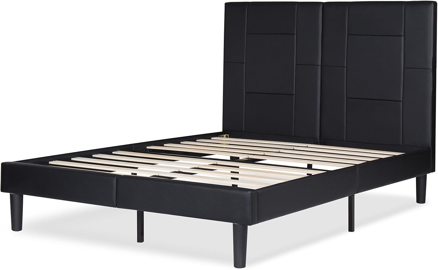 Olee sleep Faux Leather Wood Slat Bed Frame with headboard NonSlip