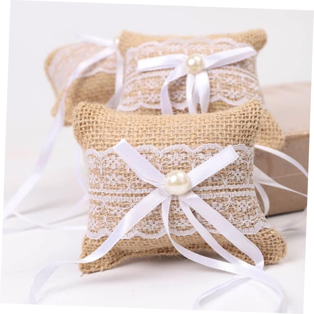 CHILDWEET Wedding Ring Pillow Set Pearl Ring Bearer Pillow Elegant Decorative Ring Pillow for Wedding Dec