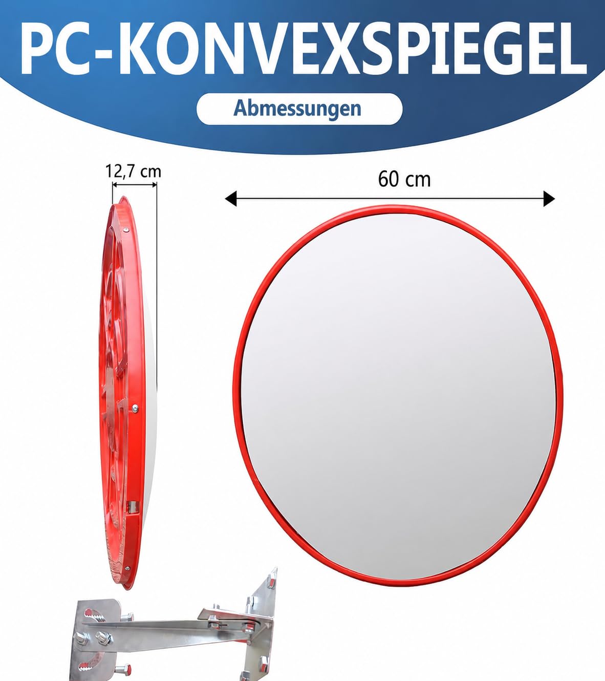 60cm Orange Verkehrsspiegel Acrylglas Weitwinkel Sicherheitsspiegel Außen | Großes Sichtfeld zur Vermeidung toter Winkel, ideal für Garage, Einfahrt, Parkplatz, Lager sowie Innen-und Außenbereiche