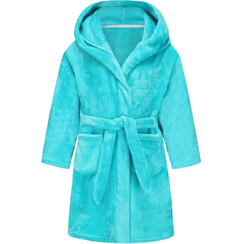 SRVNFBKT Boys Girls Bathrobes, Kids Hooded Bathrobes Plush Soft Flannel Robes Sleepwear Gift for Boys Girls
