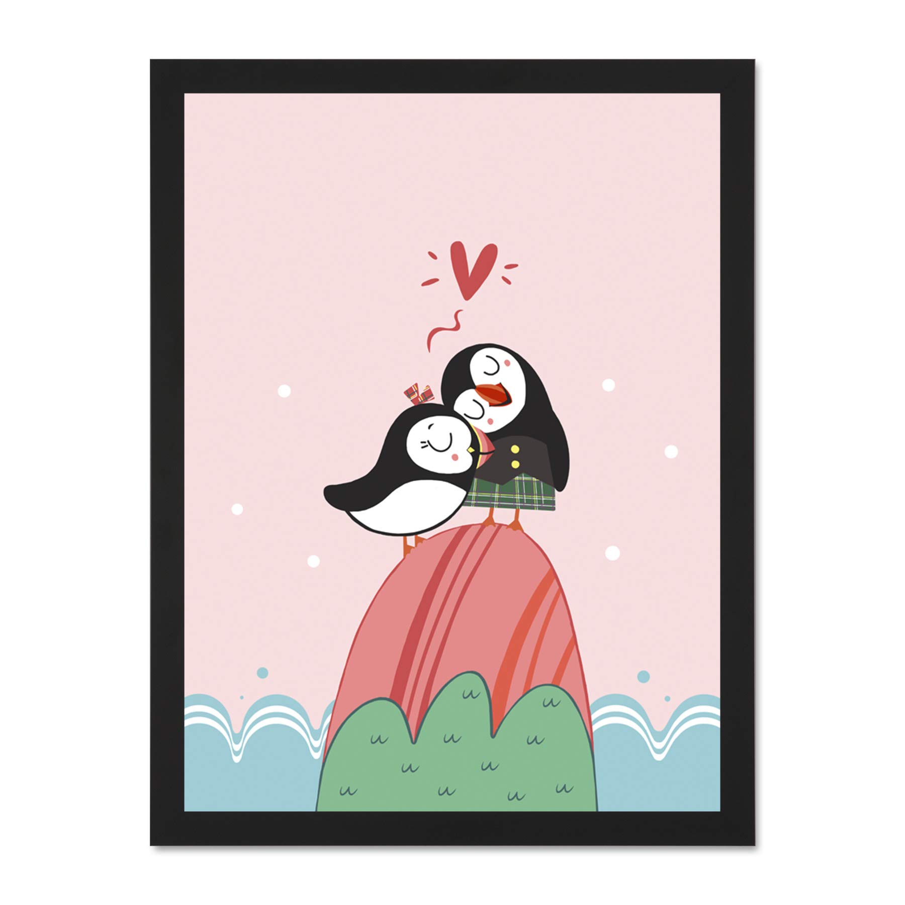 Wee Blue Coo Puffins in Love Large Framed Art Print Wall Poster 18x24 inch