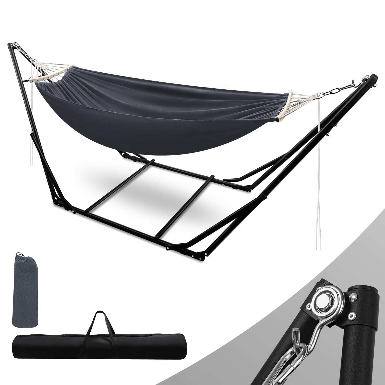 Hamac avec cadre en métal - Pliable - Jusqu'à 150 kg - Pour extérieur, camping, jardin, piscine, balcon - Fauteuil suspendu - Avec sac de transport - Structure en métal
