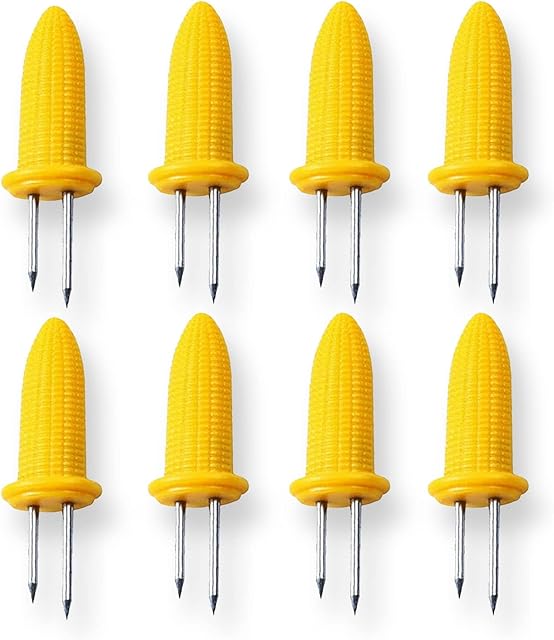 AKH® 8 BBQ Corn Skewers | Stainless Steel BBQ Skewers | Corn On The Cob Holders | Corn Grips Forks | Barbecue Tool | Sweetcorn Holder Fork | Corn Cob Sticks | for BBQ, Camping, Picnic, Summer Party