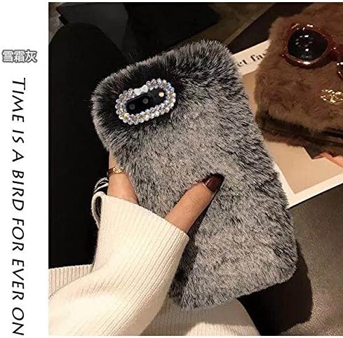 for iPhone 7 Plus Case/iPhone 8 Plus Case, Winter Fashion Bling Rhinestone Fuzzy Faux Bunny Furry Case for 7 Plus & 8 Plus 5.5inches Soft Hairy Fluffy Cover Case (Grey, iPhone 7 Plus)