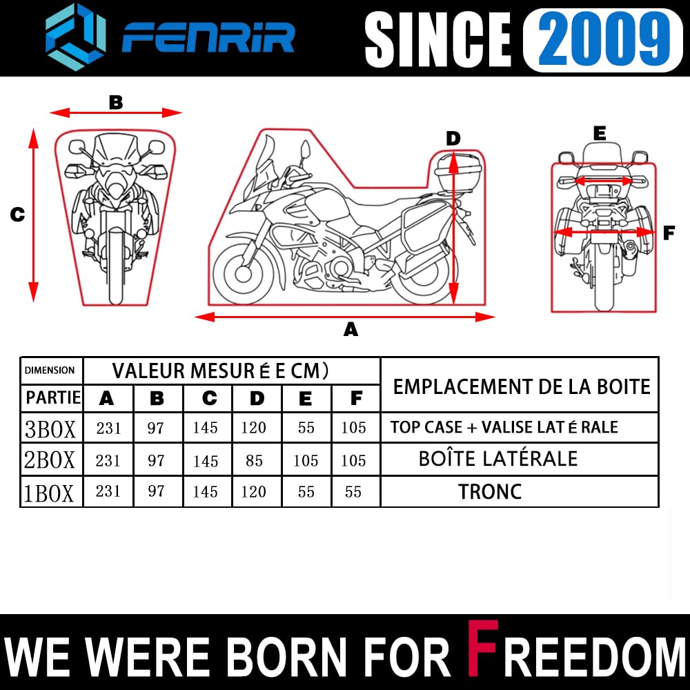 FENRIR 230CM 420D Bâche de Protection Housse Moto Exterieur Etanche pour Voyages d'aventure 1290 Super Adventure R1300GS R1250GS F850GS F750GS Versys Vstrom CB500X NC750X Africa Twin Tiger Multistrada