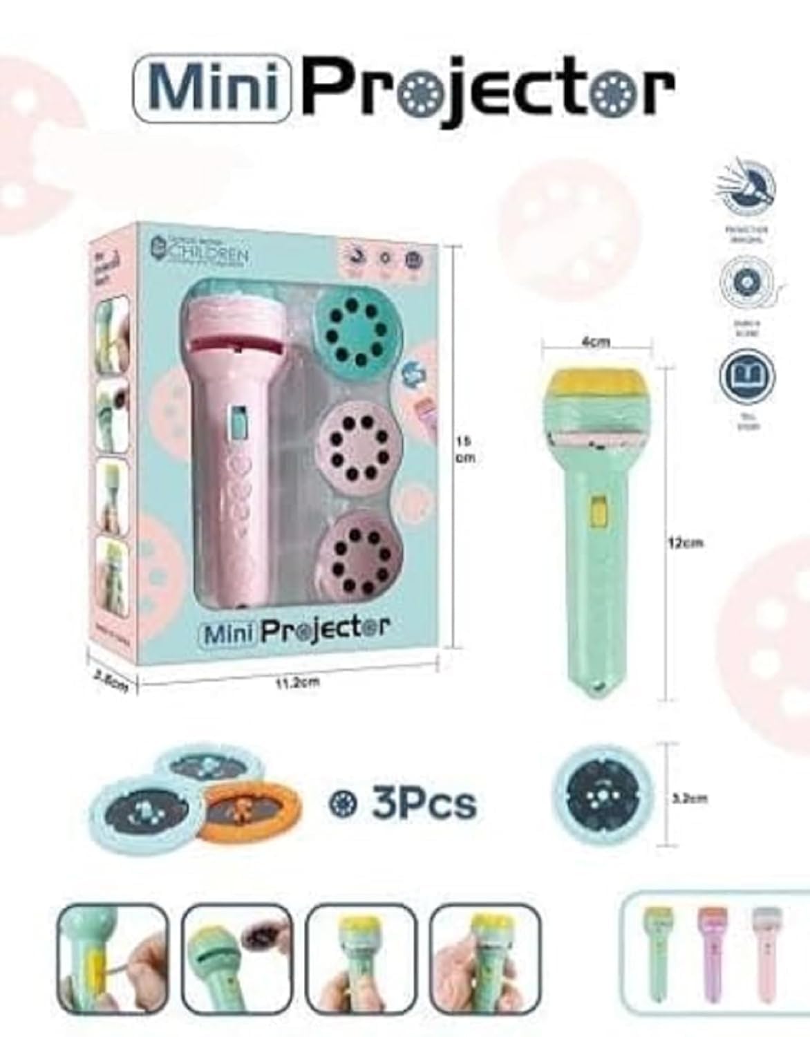 Braintastic Projector Flashlight with 24 Different Images and 3 Projection Disc Flashlight, Bedtime Educational Fun Light Before Sleep for Kids, (PO12) 2