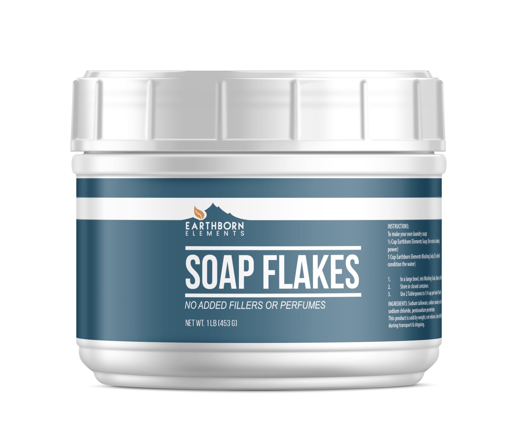 Earthborn Elements Soap Flakes (1 lb), Homemade Laundry Detergent, Tallow-Based, Unscented