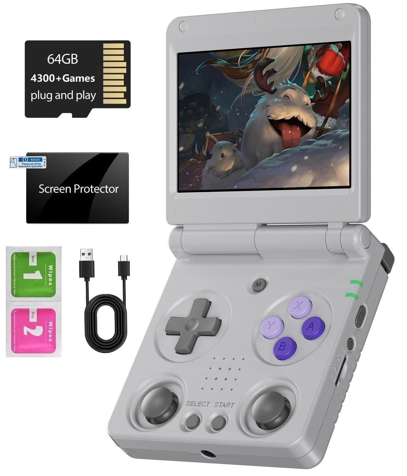 RG34XXSP Foldable Retro Handheld Game Console , 3.4 Inch IPS Screen Linux System Sunken Dual Joystick Built-in 64G TF Card 5000+ Games Handheld