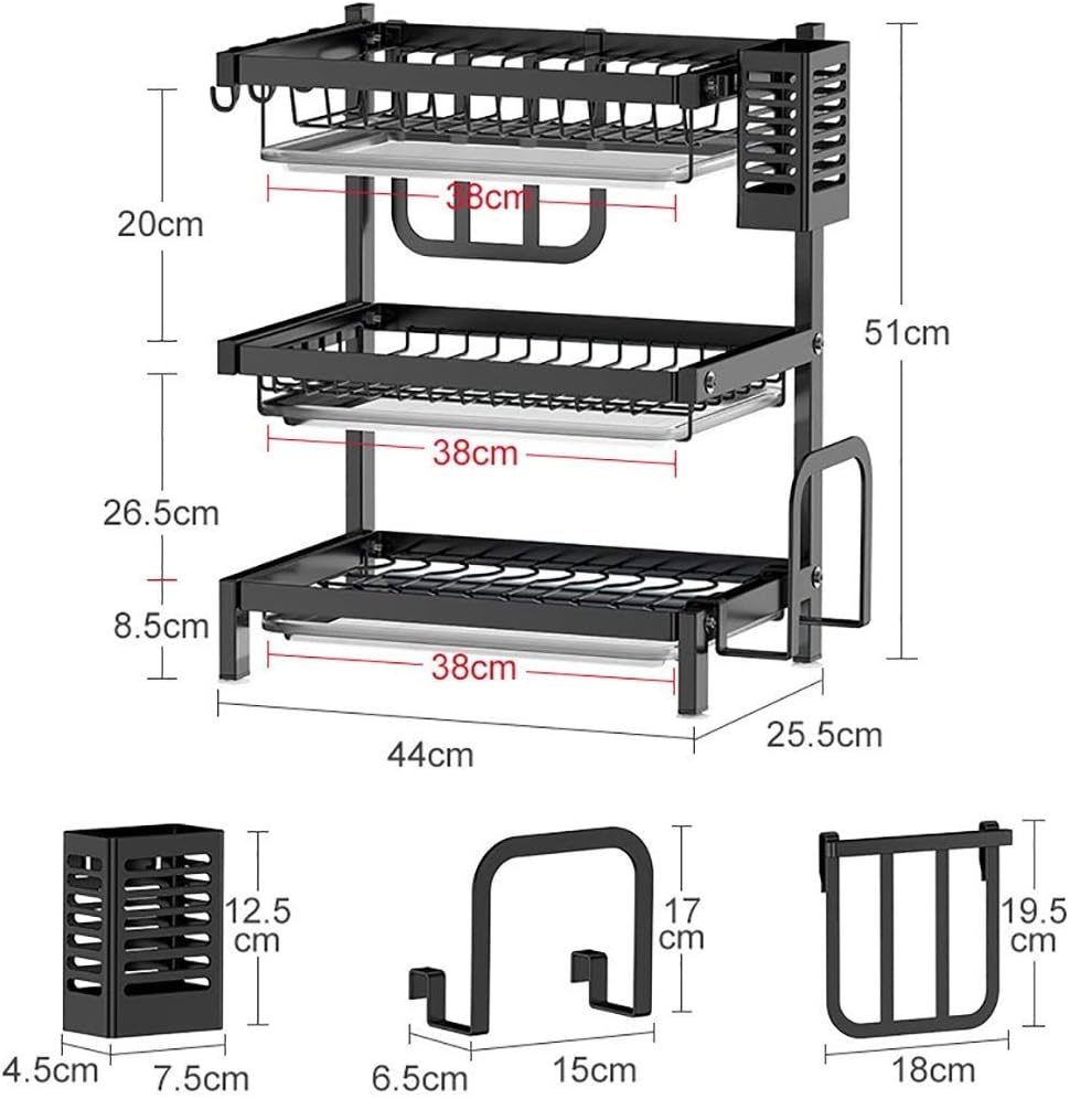Dish Drying Rack Sink Dish Racks,Dish Rack,3 Tier 201 Stainless Steel Kitchen Countertop Dish Drying Rack Drain Rack Tableware Drainer Organizer