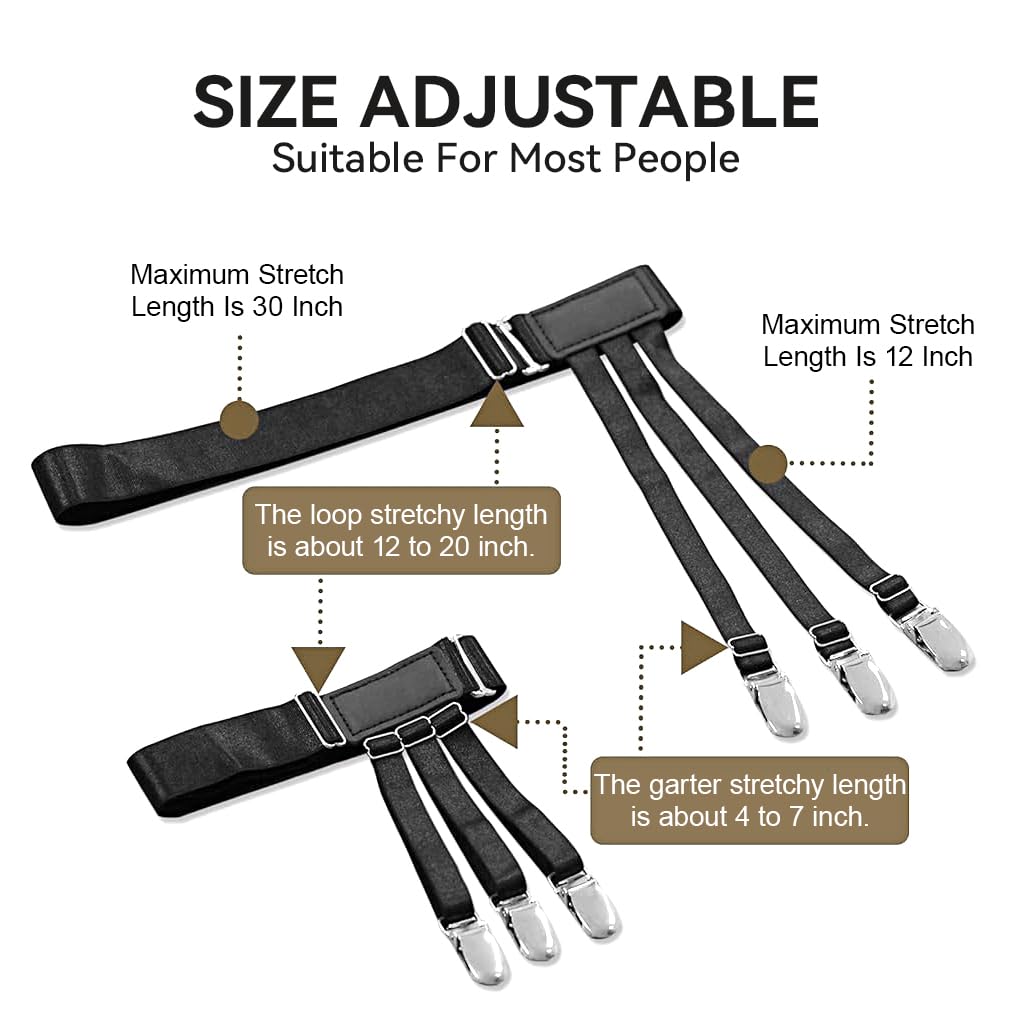 GUSTAVE® 2Pcs Shirt Stays for Men Formal Adjustable Shirt Tucker Belt with Elastic Adjustable Garters Shirt Holder Suit Accessories Shirt Stays Suspender Belt for Man 1