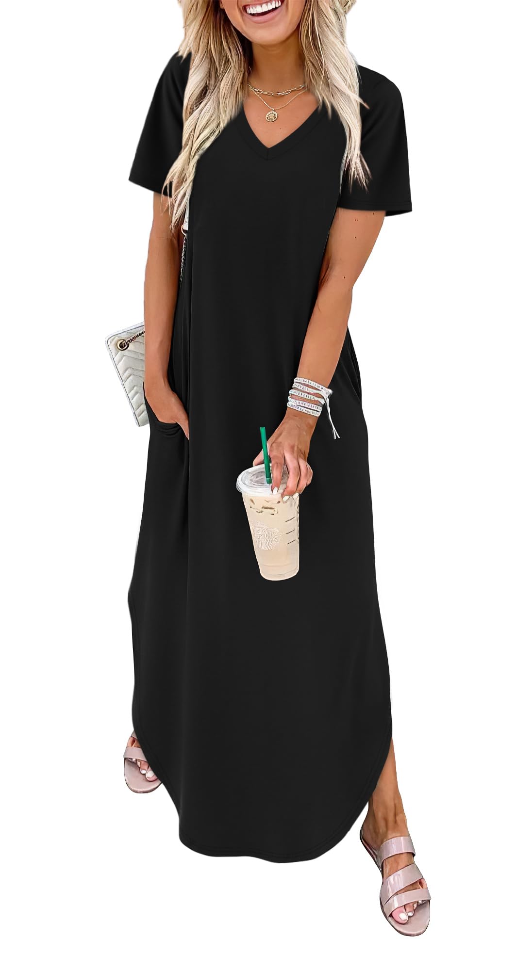 WIHOLL Women's Summer Short Sleeve Dresses Maxi Dress Vacation Beach Sundresses 2026 with Pockets