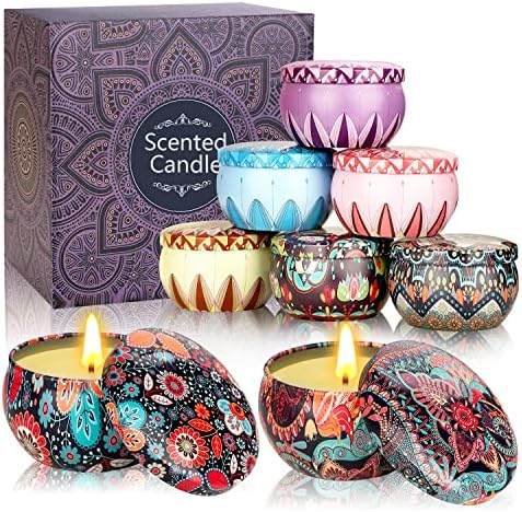 Scented Candles Gift Set ,8Pcs 2.5OZ Natural Soy Wax Long Lasting Portable Travel Tin Aromatherapy Candles Stress Relief Birthday Gifts for Women, Mum Christmas Gifts